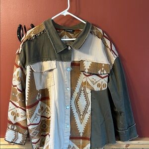DAVI & DANI Earthy Patchwork Utility Jacket